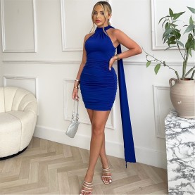 рокля,дамски,поли,и,рокли,ax,paris,halter,neck,sash,mini,bodycon,dress,cobalt