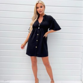рокля,дамски,поли,и,рокли,ax,paris,up,ruched,detail,smock,v,neck,dress,black