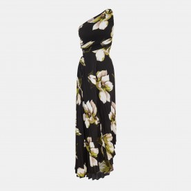 рокля,дамски,поли,и,рокли,ax,paris,floral,print,one,shoulder,cut,out,pleated,midi,dress,black