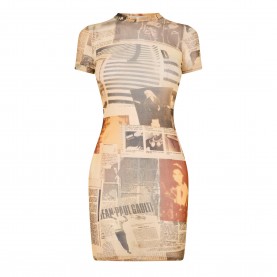 Дамска рокля Jean Paul Gaultier Womens Journal Print Mini Dress - Ecru/Grey/Red дамска,рокля,jean,paul,gaultier,women,s,journal,print,mini,dress,ecru,grey,red
