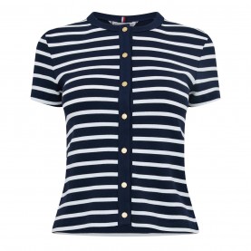 тениска,дамски,топове,tommy,hilfiger,women's,gold,button,slim,fit,t,shirt,dark,night,ecru