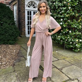 фланелка,с,къс,ръкав,дамски,летни,гащеризони,ax,paris,top,short,sleeve,plisse,jumpsuit,taupe