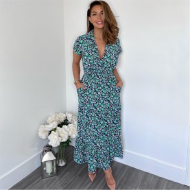 рокля,дамски,поли,и,рокли,ax,paris,floral,print,short,sleeved,v,neck,midi,smock,dress,navy