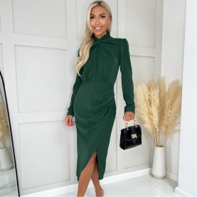 рокля,дамски,поли,и,рокли,ax,paris,knot,neck,wrap,midi,dress,teal