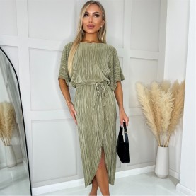 рокля,дамски,поли,и,рокли,ax,paris,sleeve,tie,waist,plisse,midi,dress,light,khaki