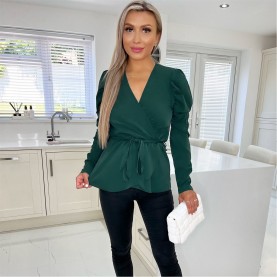 фланелка,с,дълъг,ръкав,дамски,топове,ax,paris,wrap,long,sleeve,top,teal