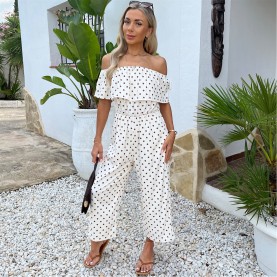 дамски,летни,гащеризони,ax,paris,cream,and,brown,polka,dot,bardot,frill,culotte,jumpsuit,cream