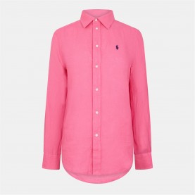 Риза с дълъг ръкав POLO RALPH LAUREN Women's Linen Long Sleeve Oxford Shirt - PINK риза,с,дълъг,ръкав,дамски,ризи,polo,ralph,lauren,women's,linen,long,sleeve,oxford,shirt,pink