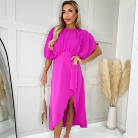 Пола AX Paris Pink Batwing Top Wrap Skirt Midi Dress - Hot Pink пола,дамски,поли,и,рокли,ax,paris,pink,batwing,top,wrap,skirt,midi,dress,hot,pink