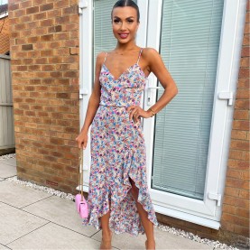 Рокля AX Paris Frill Hem Strappy Midi Dress - Blue рокля,дамски,поли,и,рокли,ax,paris,frill,hem,strappy,midi,dress,blue