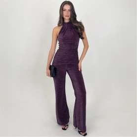 AX Paris Halter Neck Draped Waist Jumpsuit - Plum дамски,летни,гащеризони,ax,paris,halter,neck,draped,waist,jumpsuit,plum