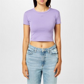 тениска,дамски,топове,hugo,women's,delanor,cropped,t,shirt,open,purple