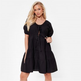 рокля,дамски,поли,и,рокли,i,saw,it,first,tie,front,poplin,smock,dress,black