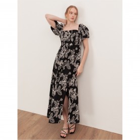 Рокля Lovedrobe Lovedrobe Black Embroidered Short Sleeve Square Neck Midaxi Dress - Black рокля,дамски,поли,и,рокли,lovedrobe,lovedrobe,black,embroidered,short,sleeve,square,neck,midaxi,dress,black