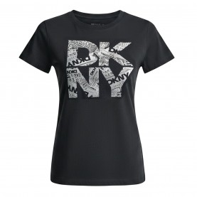 Дамска тениска с щампа DKNY Womens Newsprint DKNY Stacked Logo Crew Neck Tee - Black/Silver дамска,тениска,с,щампа,дамски,топове,dkny,womens,newsprint,dkny,stacked,logo,crew,neck,tee,black,silver