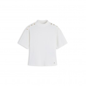Дамска тениска Tommy Hilfiger Womens Gold-Button Cotton Short-Sleeve Henley T-Shirt - Ecru дамска,тениска,дамски,топове,tommy,hilfiger,women,s,gold,button,cotton,short,sleeve,henley,t,shirt,ecru