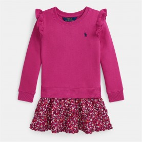юношеска,рокля,детски,3/4,панталони,polo,ralph,lauren,fuchsia,ruffle,sweatshirt,dress,juniors,college,pink