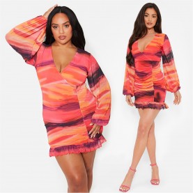 рокля,дамски,поли,и,рокли,i,saw,it,first,printed,wrap,ruched,mesh,mini,dress,orange,sunset