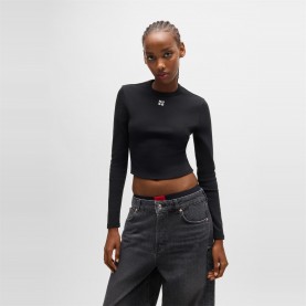 тениска,дамски,топове,hugo,long,sleeve,logo,t,shirt,black