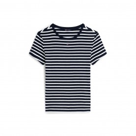 тениска,дамски,топове,tommy,jeans,short,sleeve,logo,ribbed,t,shirt,navy,stripe