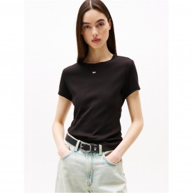 тениска,дамски,топове,tommy,jeans,short,sleeve,logo,ribbed,t,shirt,black