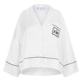 Дамска пижама Off White Womens Satin Pyjama Crop Shirt - White дамска,пижама,off,white,women,s,satin,pyjama,crop,shirt,white