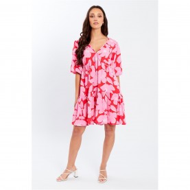 рокля,дамски,поли,и,рокли,дамски,облекла,размер,be,you,v,neck,smock,mini,dress,pink,floral