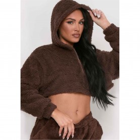 суичър,дамски,горнища,с,качулка,missy,empire,teddy,borg,cropped,zip,up,hoodie,chocolate