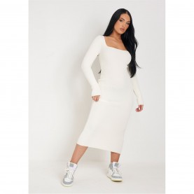 рокля,промоция,на,зимни,облекла,дамски,плетени,дрехи,missy,empire,square,neck,long,sleeve,midi,dress,cream