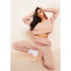 суичър,дамски,горнища,с,качулка,missy,empire,neck,seam,detail,cropped,hoodie,beige