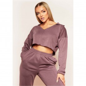 суичър,дамски,горнища,с,качулка,missy,empire,neck,seam,detail,cropped,hoodie,mocha