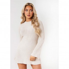 рокля,промоция,на,зимни,облекла,дамски,плетени,дрехи,missy,empire,knit,flare,mini,dress,beige