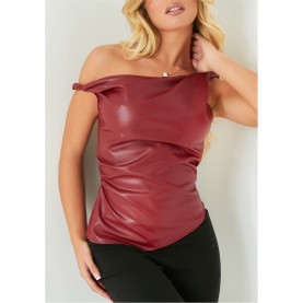 дамски,топове,missy,empire,leather,twisted,one,shoulder,top,red