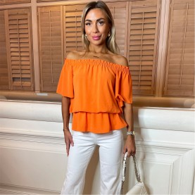 дамски,топове,ax,paris,ruffle,hem,bardot,top,orange