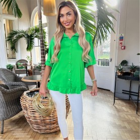 дамски,топове,ax,paris,frill,detail,gold,button,front,shirt,green