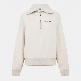 дамски,горнища,с,качулка,дамски,ежедневни,облекла,tommy,hilfiger,women's,script,quarter,zip,fleece,heather,oatmilk