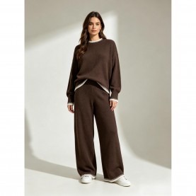 miso,long,sleeve,contrast,hem,set,knitwear,women,brown
