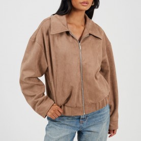 Дамско яке Brave Soul BS Womens Fauz Suede Bomber Jacket with Collar - Taupe дамско,яке,дамски,жилетки,brave,soul,bs,womens,fauz,suede,bomber,jacket,with,collar,taupe
