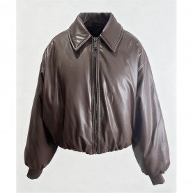 яке,дамски,якета,и,палта,kangol,women's,faux,leather,long,sleeve,full,zip,bomber,jacket,brown