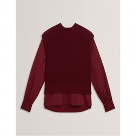 пуловер,дамски,плетени,дрехи,дамски,топове,ted,baker,ted,woven,slv,jumper,ld54,maroon