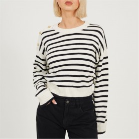 пуловер,промоция,на,зимни,облекла,дамски,блузи,brave,soul,boxy,crew,neck,striped,jumper,with,shoulder,button,detail,ivory,black