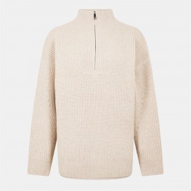 Пуловер Jack Wills High Neck Zip Knitted Jumper - Stone пуловер,дамски,плетени,дрехи,дамски,облекла,размер,jack,wills,high,neck,zip,knitted,jumper,stone