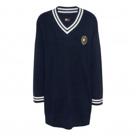 Рокля Tommy Jeans Crest Sweater Jumper Dress - Dark Navy рокля,дамски,поли,и,рокли,дамски,плетени,дрехи,tommy,jeans,crest,sweater,jumper,dress,dark,navy