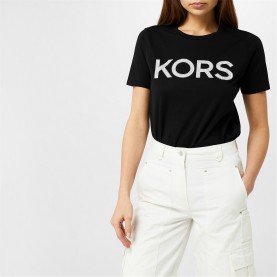 тениска,дамски,топове,michael,michael,kors,stud,crew,neck,t,shirt,black,silver