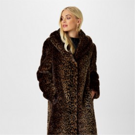 промоция,на,зимни,облекла,дамски,жилетки,biba,women's,archive,faux,fur,leopard,long,sleeve,mid,length,coat,leopard