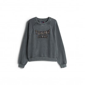 Дамска блуза Tommy Jeans Womens Leopard Print Cotton Relaxed Fit Crew Sweatshirt - Black дамска,блуза,дамски,ежедневни,облекла,tommy,jeans,women,s,leopard,print,cotton,relaxed,fit,crew,sweatshirt,black