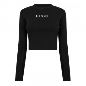 тениска,дамски,топове,hugo,long,sleeved,metallic,logo,t,shirt,black
