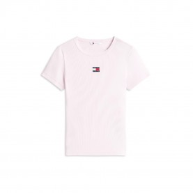 Тениска Tommy Jeans Extra Small Badge Ribbed T Shirt - Pearly Pink тениска,дамски,топове,tommy,jeans,extra,small,badge,ribbed,t,shirt,pearly,pink
