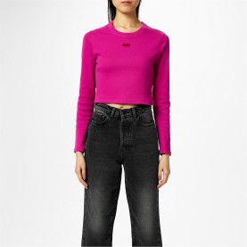 тениска,дамски,топове,hugo,dafilomena,cropped,t,shirt,dark,pink