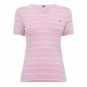 тениска,дамски,топове,tommy,hilfiger,v,neck,striped,t,shirt,pink,ecru